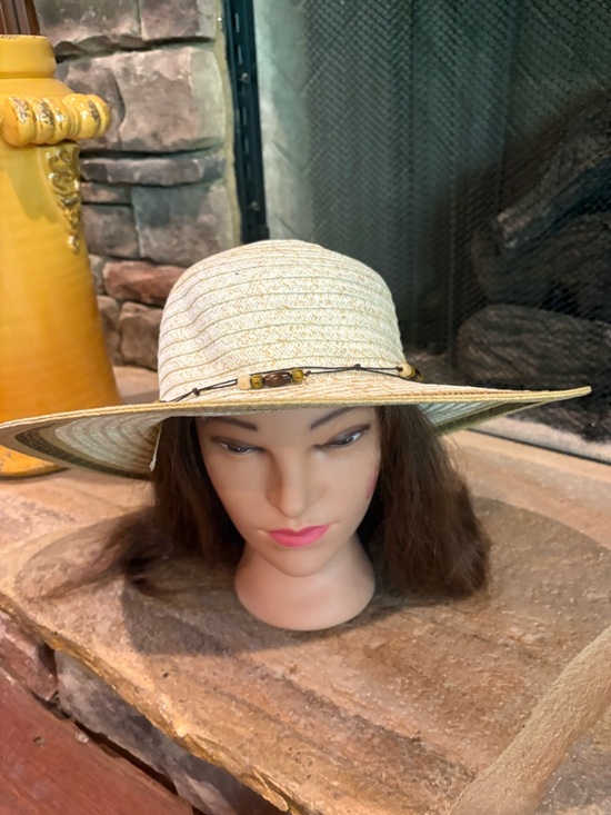 Panama Jack Accessories - Ladies Panama Jack Straw Sun Hat with Beaded Trim - Cream
